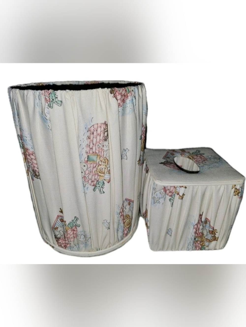 Noahs Ark Fabric Wastebasket And Matching Tissue Box Vintage Nursery Homemade